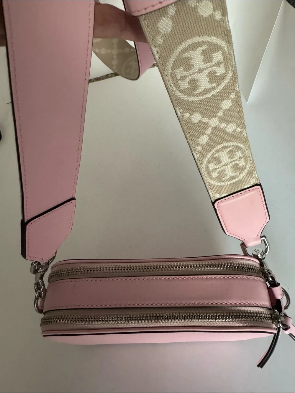 Tory Burch Miller Mini Camera Crossbody Bag SMOOTH Leather Candy Pink Plie NWOT